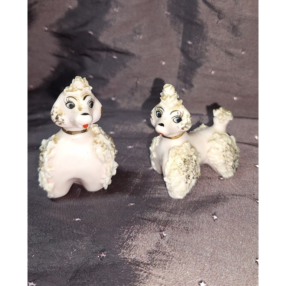 Set of Two Vintage 1950s Spaghetti glass Glass Poodle Figurines